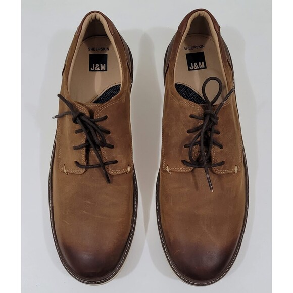 Johnston&Murphy Sheepskin NWOB McGuffey Plain Toe Lace Up Shoes 13M Tan Oiled - Picture 3 of 11